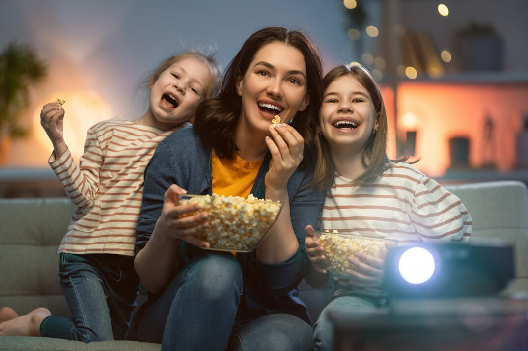 family watching tv together